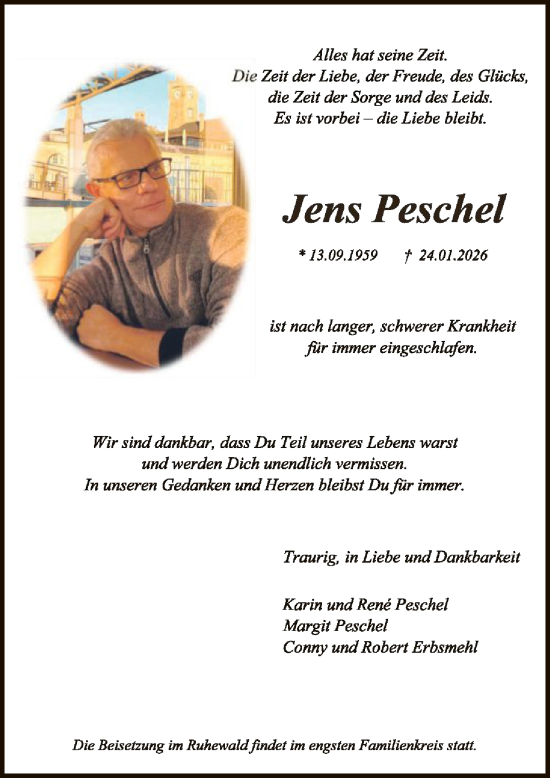 Traueranzeige von Jens Peschel von HNA
