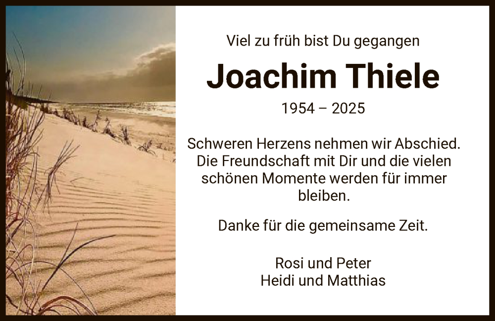  Traueranzeige für Joachim Thiele vom 03.01.2026 aus HNA