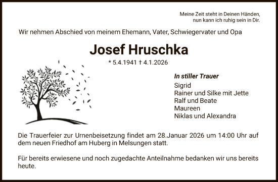 Traueranzeige von Josef Hruschka von HNA