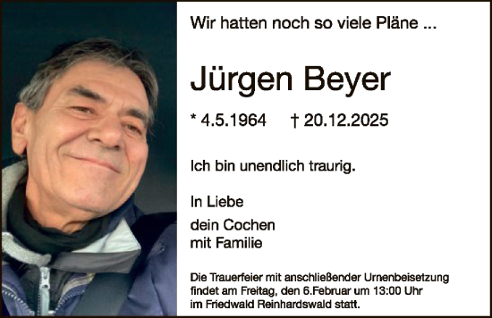 Traueranzeige von Jürgen Beyer von HNA