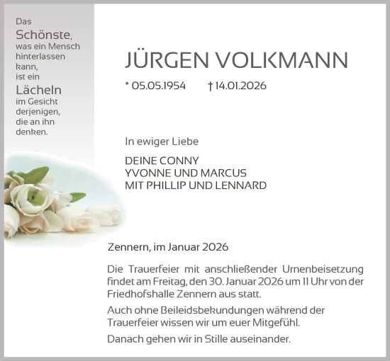 Traueranzeige von Jürgen Volkmann von HNA