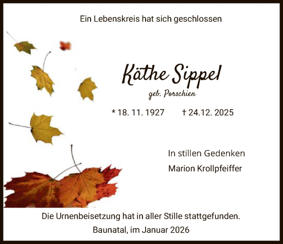 Traueranzeige von Käthe Sippel von HNA