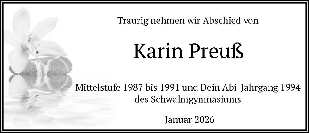  Traueranzeige für Karin Preuß vom 24.01.2026 aus HNA