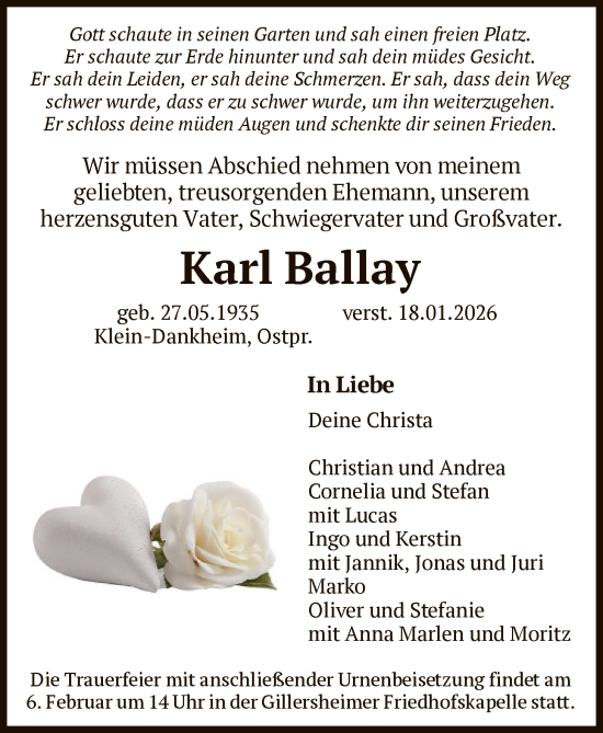 Traueranzeige von Karl Ballay von HNA