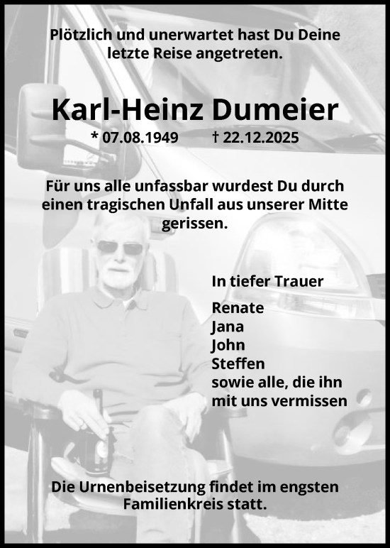 Traueranzeige von Karl-Heinz Dumeier von HNA