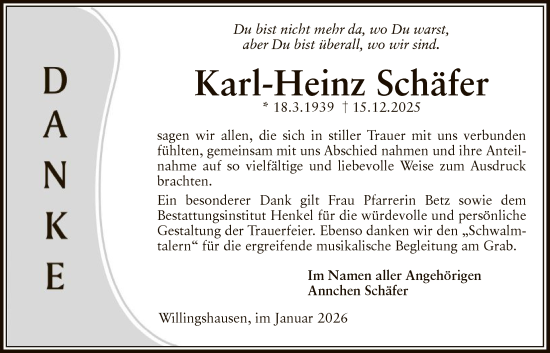 Traueranzeige von Karl-Heinz Schäfer von HNA