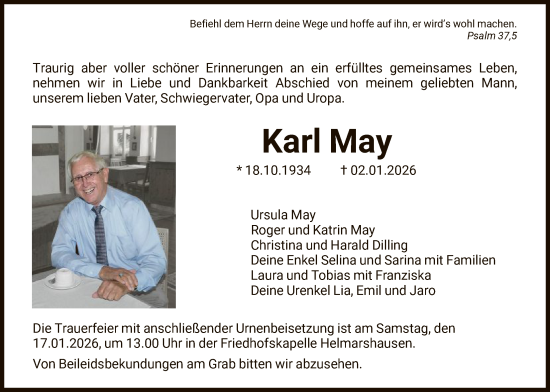 Traueranzeige von Karl May von HNAHN