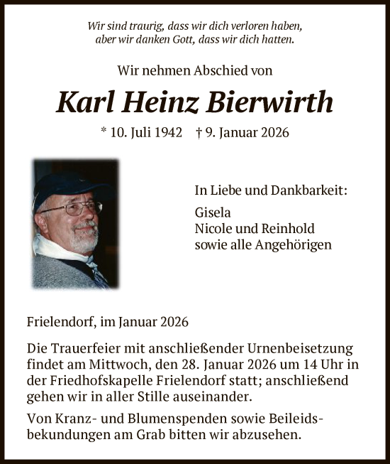 Traueranzeige von Karl Heinz Bierwirth von HNA
