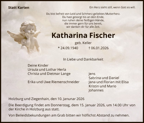 Traueranzeige von Katharina Fischer von HNA