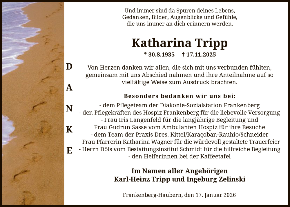  Traueranzeige für Katharina Tripp vom 17.01.2026 aus HNA