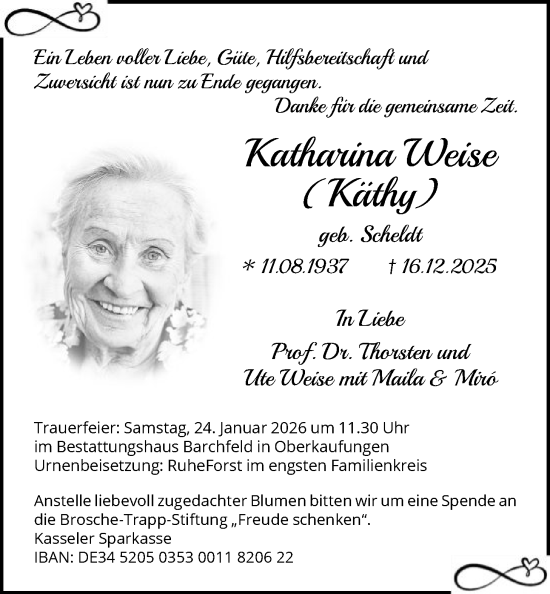 Traueranzeige von Katharina Weise von HNA