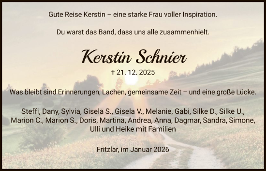 Traueranzeige von Kerstin Schnier von HNA
