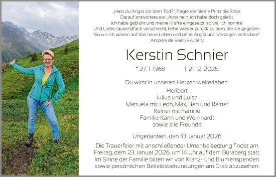 Traueranzeige von Kerstin Schnier von HNA