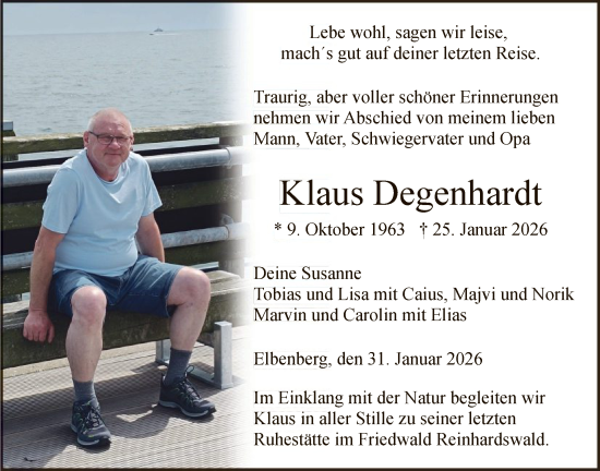 Traueranzeige von Klaus Degenhardt von HNA
