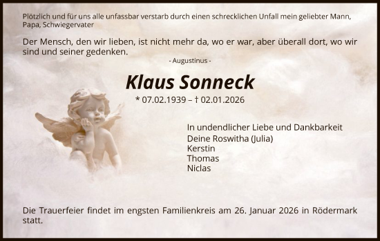 Traueranzeige von Klaus Sonneck von HNA