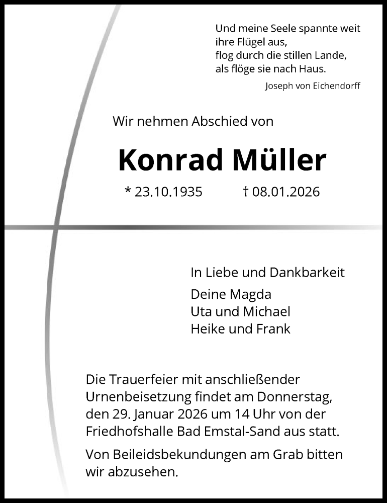  Traueranzeige für Konrad Müller vom 24.01.2026 aus HNA
