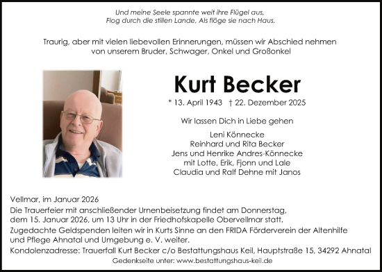 Traueranzeige von Kurt Becker von HNA