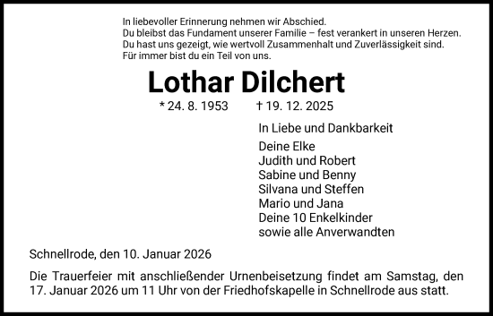 Traueranzeige von Lothar Dilchert von HNA
