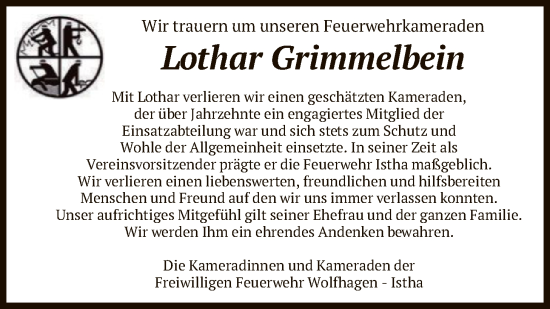 Traueranzeige von Lothar Grimmelbein von HNA
