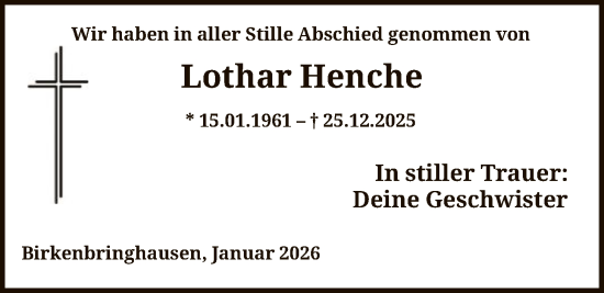 Traueranzeige von Lothar Henche von HNA