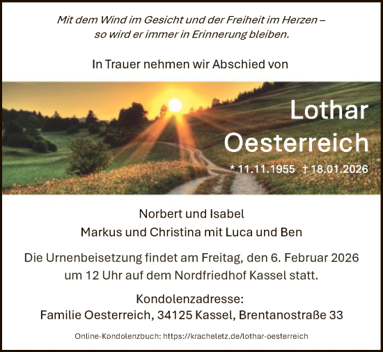 Traueranzeige von Lothar Oesterreich von HNA