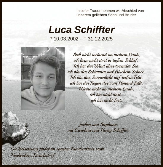Traueranzeige von Luca Schiffter von HNA