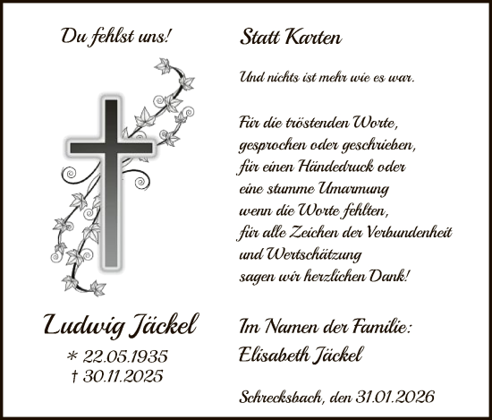 Traueranzeige von Ludwig Jäckel von HNA