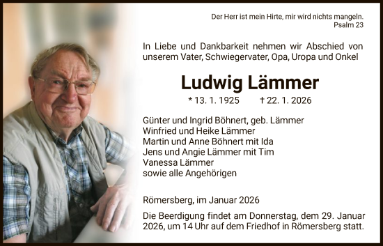Traueranzeige von Ludwig Lämmer von HNA