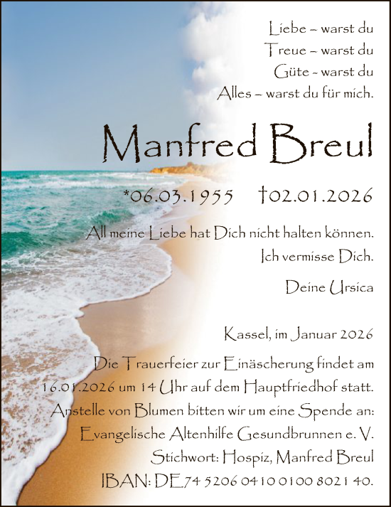 Traueranzeige von Manfred Breul von HNAHNA