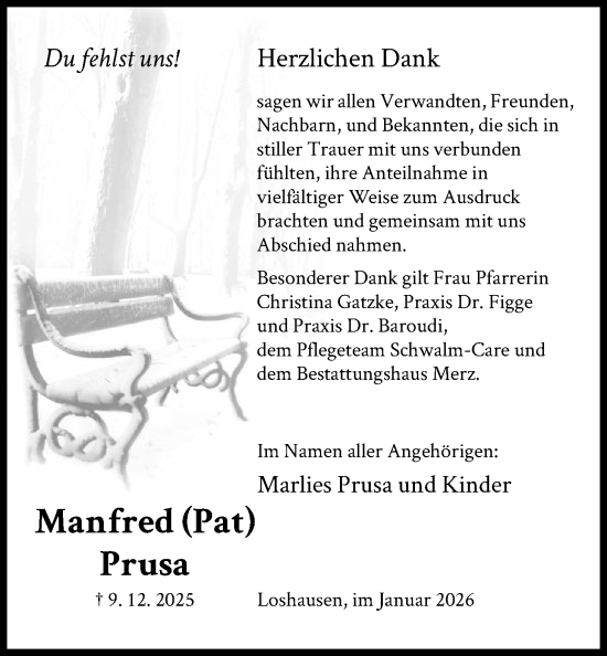Traueranzeige von Manfred Prusa von HNA
