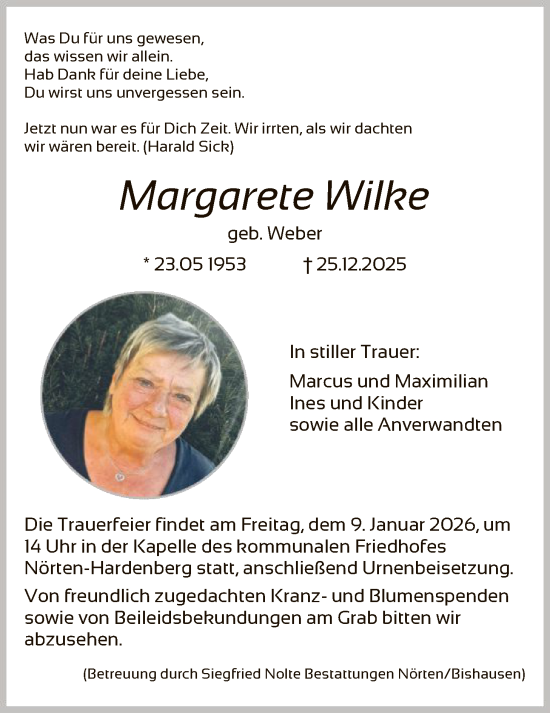 Traueranzeige von Margarete Wilke von HNA