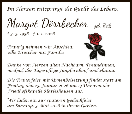 Traueranzeige von Margot Dörrbecker von HNA
