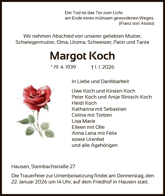 Traueranzeige von Margot Koch von HNA