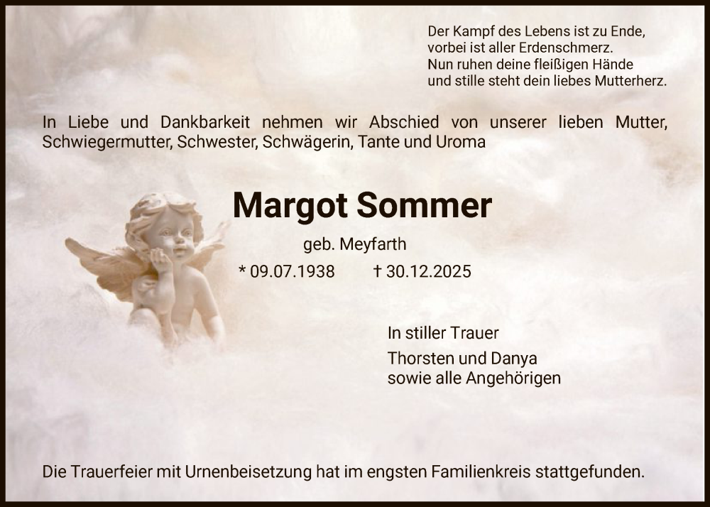  Traueranzeige für Margot Sommer vom 31.01.2026 aus HNA