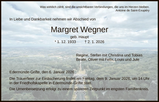 Traueranzeige von Margret Wegner von HNAHNA