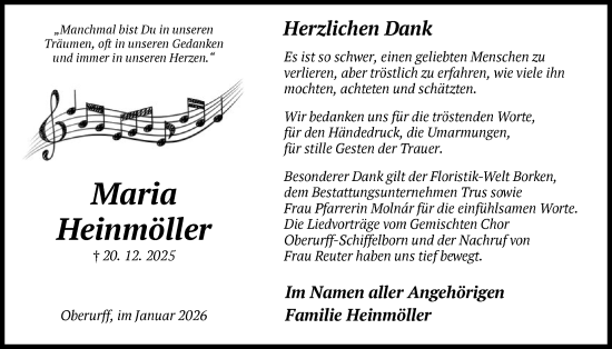 Traueranzeige von Maria Heinmöller von HNA