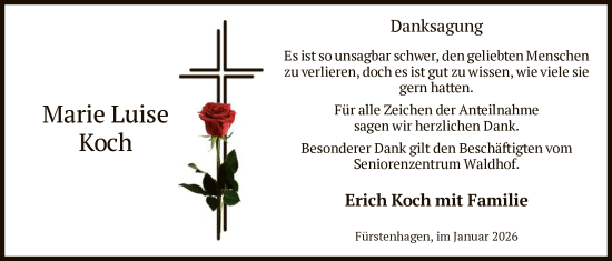 Traueranzeige von Marie Luise Koch von HNA