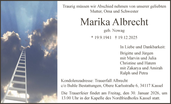 Traueranzeige von Marika Albrecht von HNA