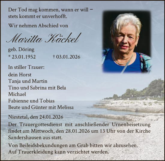 Traueranzeige von Maritta Käckel von HNA