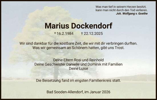 Traueranzeige von Marius Dockendorf von HNA
