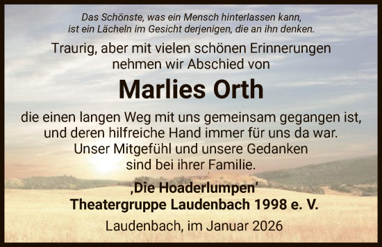 Traueranzeige von Marlies Orth von HNA