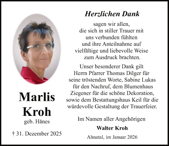 Traueranzeige von Marlis Kroh von HNA