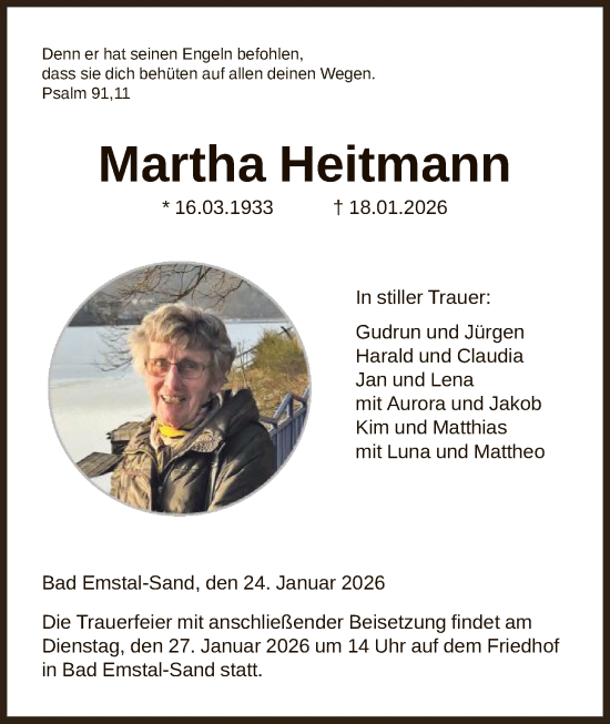 Traueranzeige von Martha Heitmann von HNA