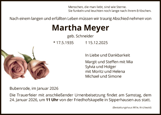 Traueranzeige von Martha Meyer von HNAHNA