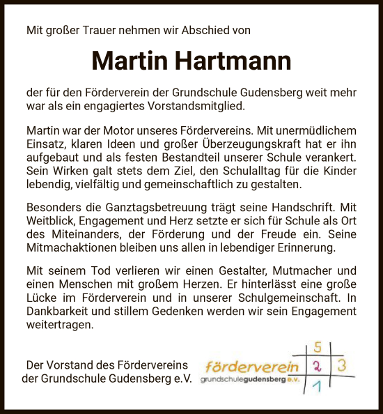 Traueranzeige von Martin Hartmann von HNA