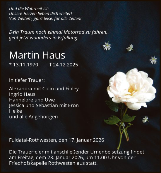 Traueranzeige von Martin Haus von HNA