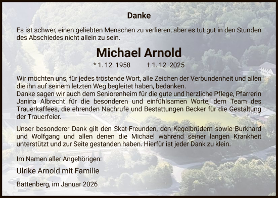 Traueranzeige von Michael Arnold von HNA