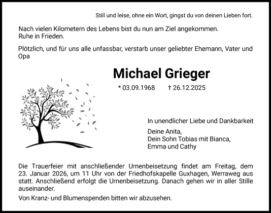 Traueranzeige von Michael Grieger von HNA