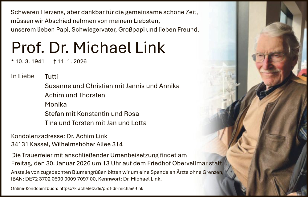  Traueranzeige für Michael Link vom 24.01.2026 aus HNA