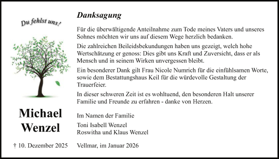 Traueranzeige von Michael Wenzel von HNA